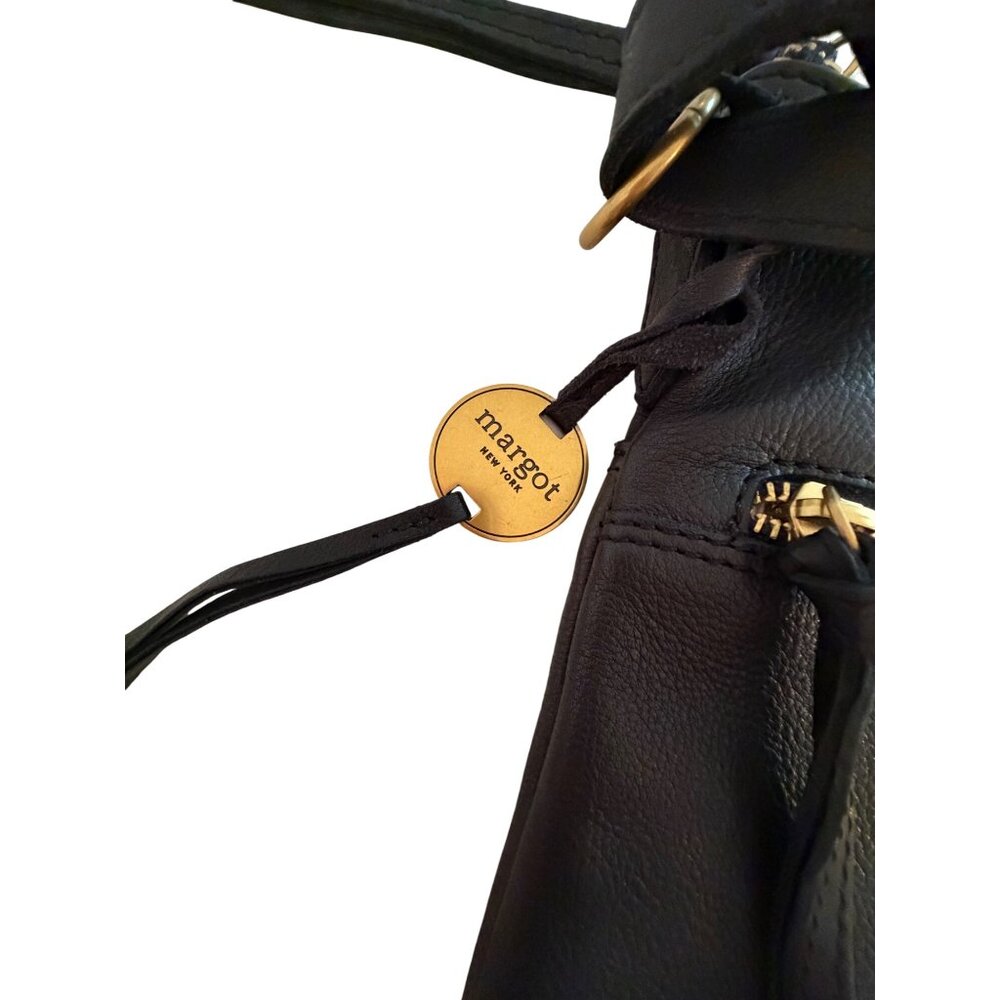 Margot New York Leah Womens Split Pocket Crossbody Bag Black Leather Handcrafted - Picture 2 of 14